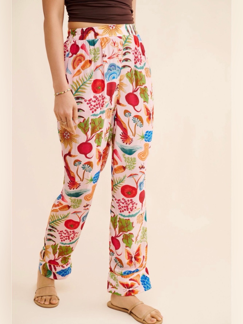 Anthropologie FARM Rio Pahama Printed Multicolor Botanical Wide-Leg Pants
